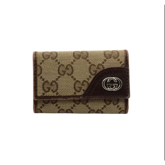 894. Gucci Brown GG Canvas Leather Key Case with Box - Picture 1 of 8